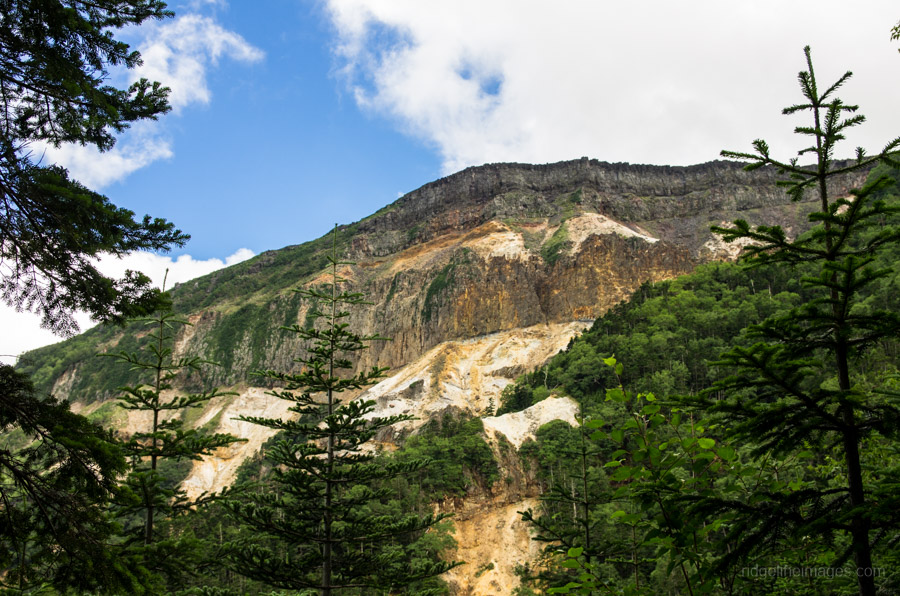 Giant explosion crater from Honzawa onsen campsite