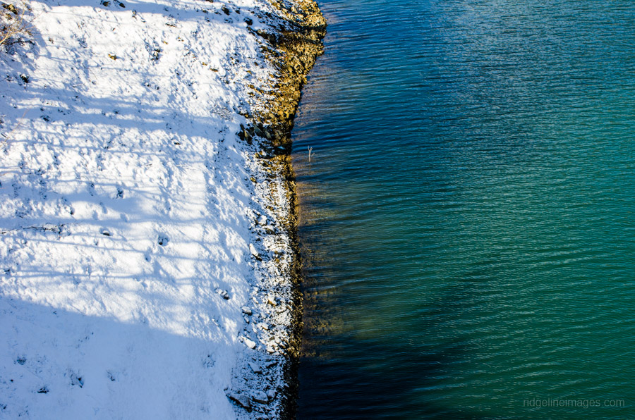 Snow-capped shoreline