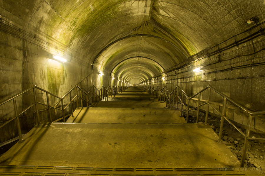 Looking down the flights of steps