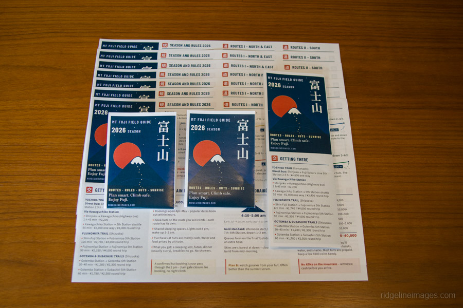 The Mt Fuji Field Guide prints double-sided on A4 and accordion-folds down to A7.
